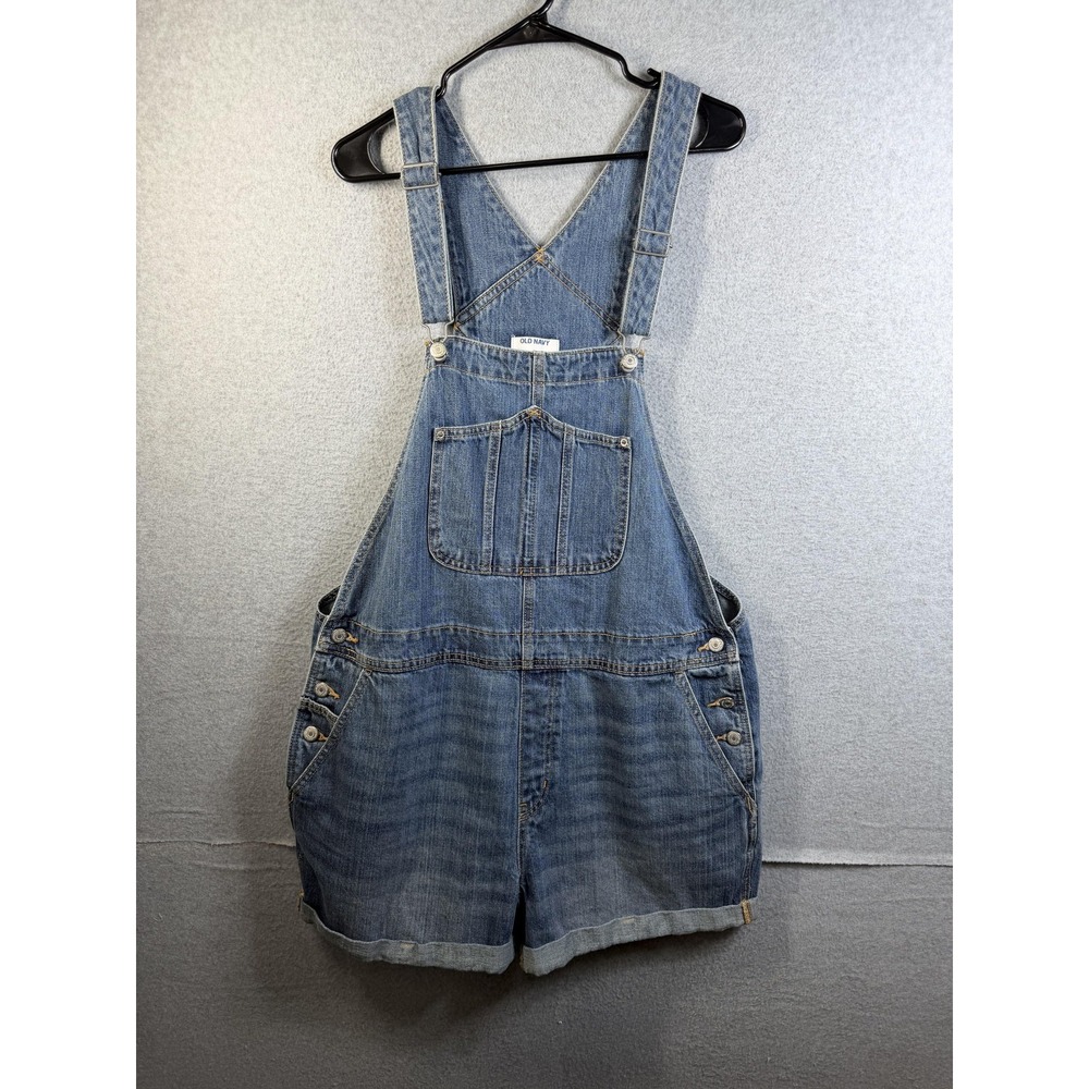 Old Navy Overalls Womens XL Blue Denim Shortalls Button Side Pockets Casual
